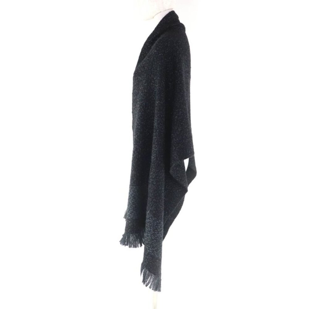 Chanel Cashmere Blend Coco Mark Embroidered Lame With Fringe Large Shawl Black - Picture 5 of 13